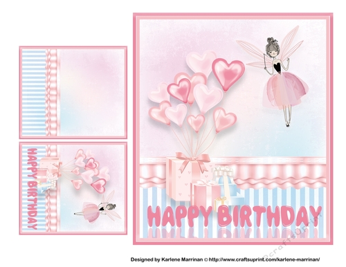 Fairy Heart Happy Birthday Card Topper & Gift Card