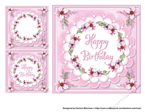 Circular Wreath Card Topper & Gift Card - Pink Happy Birthday
