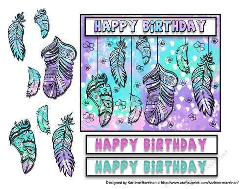 Happy Birthday  Feathers Watercolor Card Topper