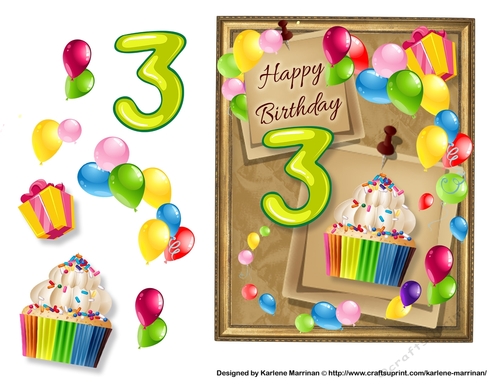 Birthday Bright Card Topper - 3rd Birthday