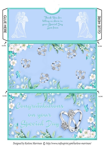 Beautiful Blue Wedding Ring Gift/Money Voucher Wallet/Envelope