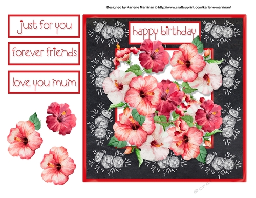 Red Flower Blackboard Frame Card Topper
