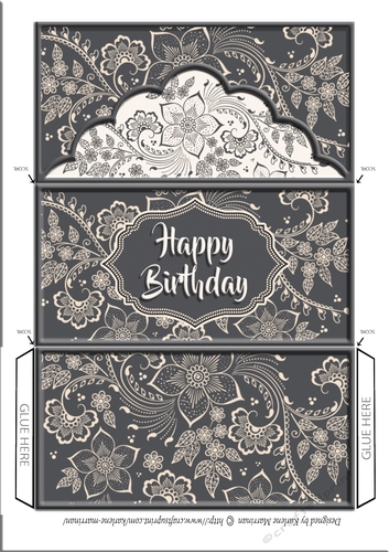 Elegant Print Voucher/Money Wallet/Pocket Envelope - Cream - Happy Birthday