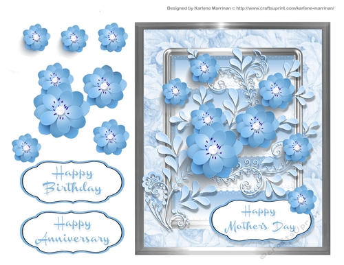 Beautiful Cut Flower Card Topper - Blue