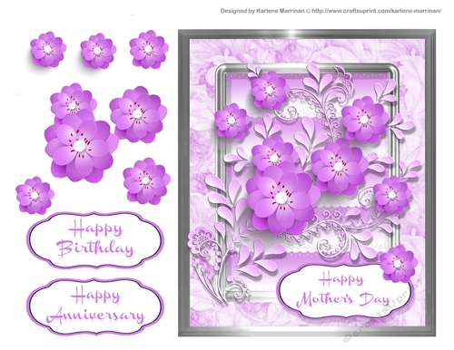 Beautiful Cut Flower Card Topper - Purple