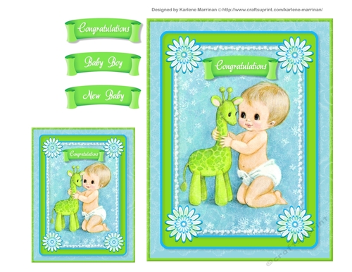 Baby Boy & Giraffe Card Topper & Gift Card