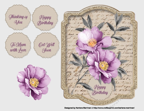 Vintage Handwritten Floral Card Topper - Purple