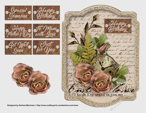 Vintage Handwritten Floral Card Topper - Hidden Clock