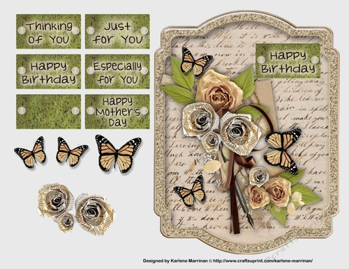 Vintage Handwritten Floral Card Topper - Paper Rose