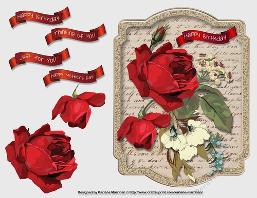 Vintage Handwritten Floral Card Topper - Red Rose