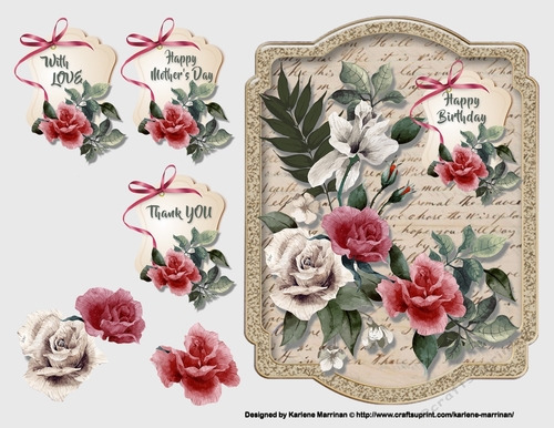 Vintage Handwritten Floral Card Topper - Mixed Flowers