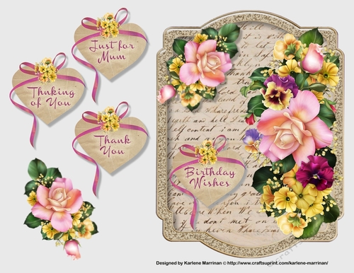 Vintage Handwritten Floral Card Topper - Rose & Pansy