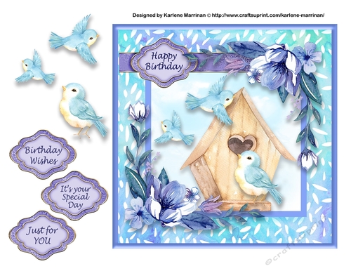 Blue Bird Birdhouse Card Topper