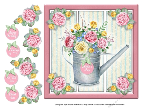 Floral Bloom Watering Can Card Topper