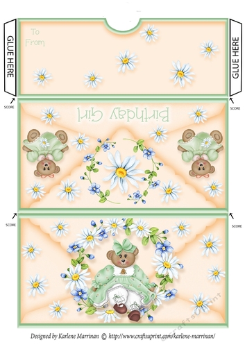 Spring Daisy Bear Voucher/Money Envelope/Wallet/Pocket - Birthday Girl