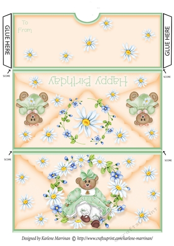 Spring Daisy Bear Voucher/Money Envelope/Wallet/Pocket - Happy Birthday