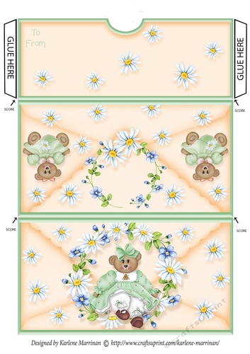 Spring Daisy Bear Voucher/Money Envelope/Wallet/Pocket - Blank