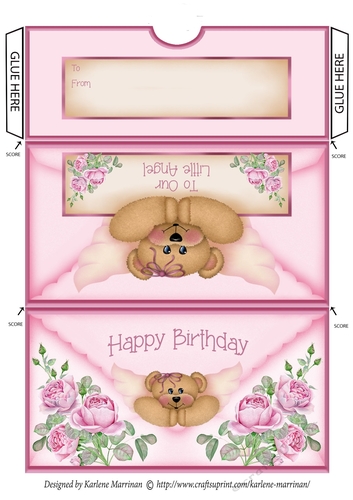 Pink Floral Bear Voucher/Money Envelope/Wallet/Pocket - Happy Birthday
