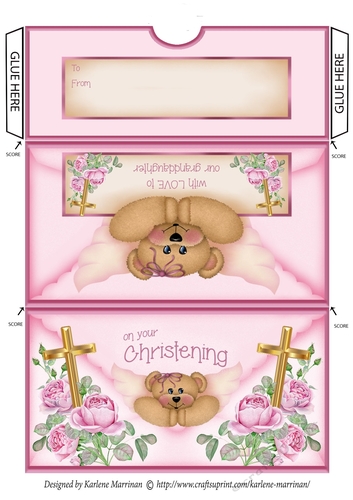 Pink Floral Bear Voucher/Money Envelope/Wallet/Pocket - Christening Grandaughter
