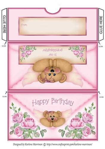 Pink Floral Bear Voucher/Money Envelope/Wallet/Pocket - Happy Birthday Grandaughter