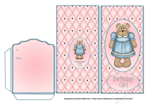 Blue Bear - Money/Gift/Voucher Envelope/Wallet/Pocket - Birthday Girl