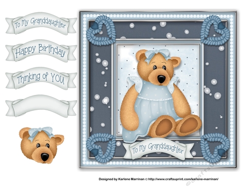 Cute Blue Lady Bear Card Topper