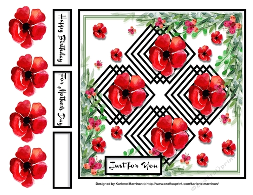Red Floral Trellis Card Topper