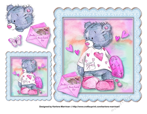 Sending Love Bear Card Topper and Gift Tag - Aqua & Pink