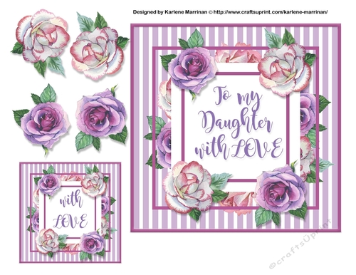 4 Flower Striped Card Topper  & Gift Tag - Daughter