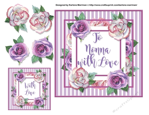 4 Flower Striped Card Topper  & Gift Tag - Nonna