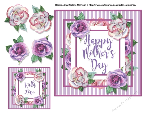 4 Flower Striped Card Topper  & Gift Tag - Happy Mothers Day