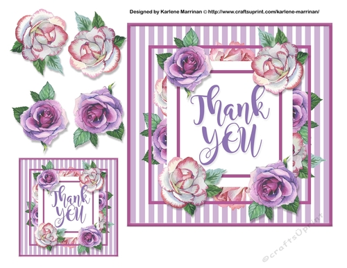 4 Flower Striped Card Topper  & Gift Tag - Thank You