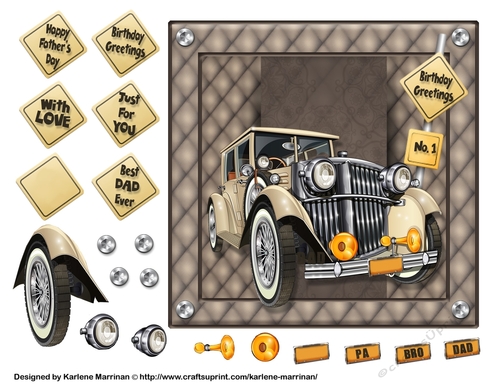 Male Car on Card Topper - Vintage Baby