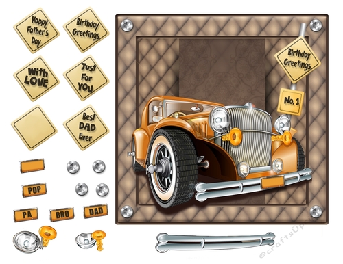 Male Car on Card Topper - Vintage Amber