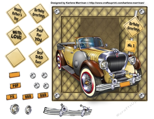 Male Car on Card Topper - Mustard Two Tone