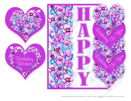 Bright Birthday Heart card Topper and Gift Card - Pink