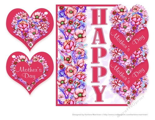 Mothers Day Heart card Topper and Gift Card. - Red