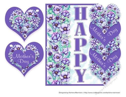 Mothers Day Heart card Topper and Gift Card. - Purple