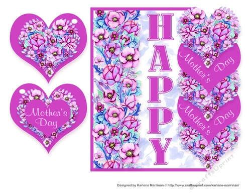 Mothers Day Heart card Topper and Gift Card. - Pink