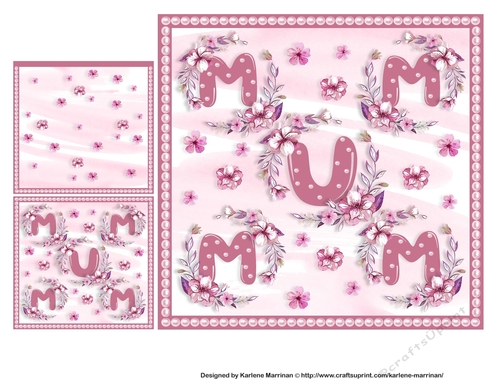 Mum in Strawberry Pink Weath Card Topper & Gift Card