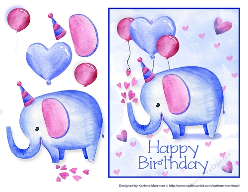 Happy Birthday Watercolor Elephant Card Topper