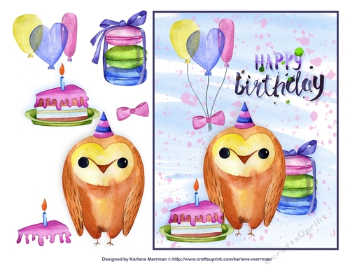 Birthday Owl Watercolor Card Topper