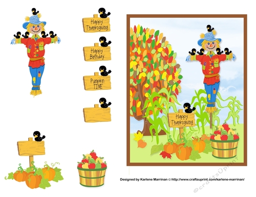 Scarecrow Harvest Thanksgiving Card Topper