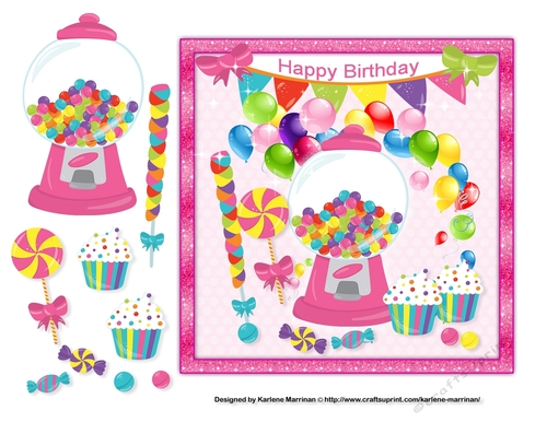 Candy Party Birthday Card Topper