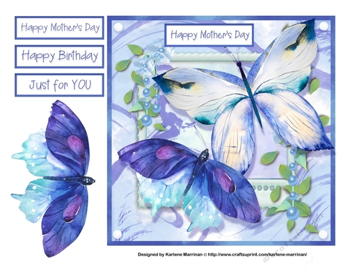 Beautiful Blue Butterfly Card Topper - Mothers Day