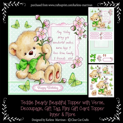 Teddy Bear Bearly Beautiful Card Topper, Inner, Verse & More
