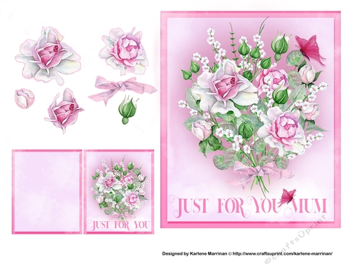 Pink Rose Bouquet Card Topper & Gift Card