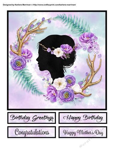 Bo Ho  Silhouette  Ladies Floral Card Topper