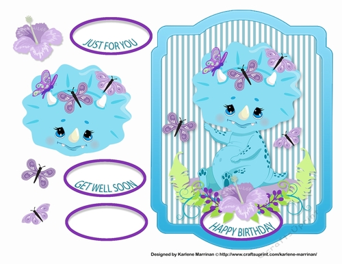 Baby in Blue Dinosaur Card Topper
