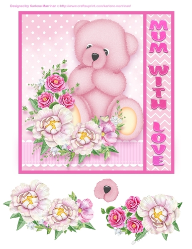 Pink Pastel Bear Card - Mum with Love